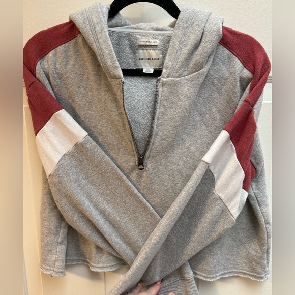 Y2K American Eagle Cropped Hoodie Sweatshirt Colorblock Oversized Soft Comfy 90s - Picture 9 of 11